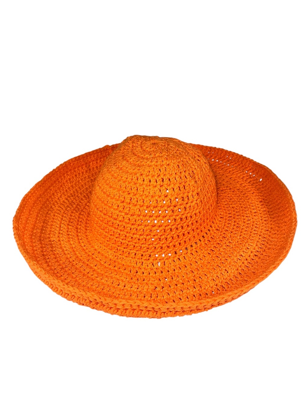 Women's Orange Crochet Wide Brim Cotton Sun Hat Boho Beach ONE SIZE